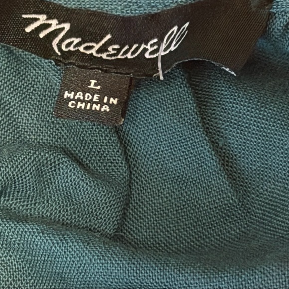 Madewell Green Embroidered Linen-Blend Flutter-Sleeve Mini Dress Size L - Picture 8 of 14